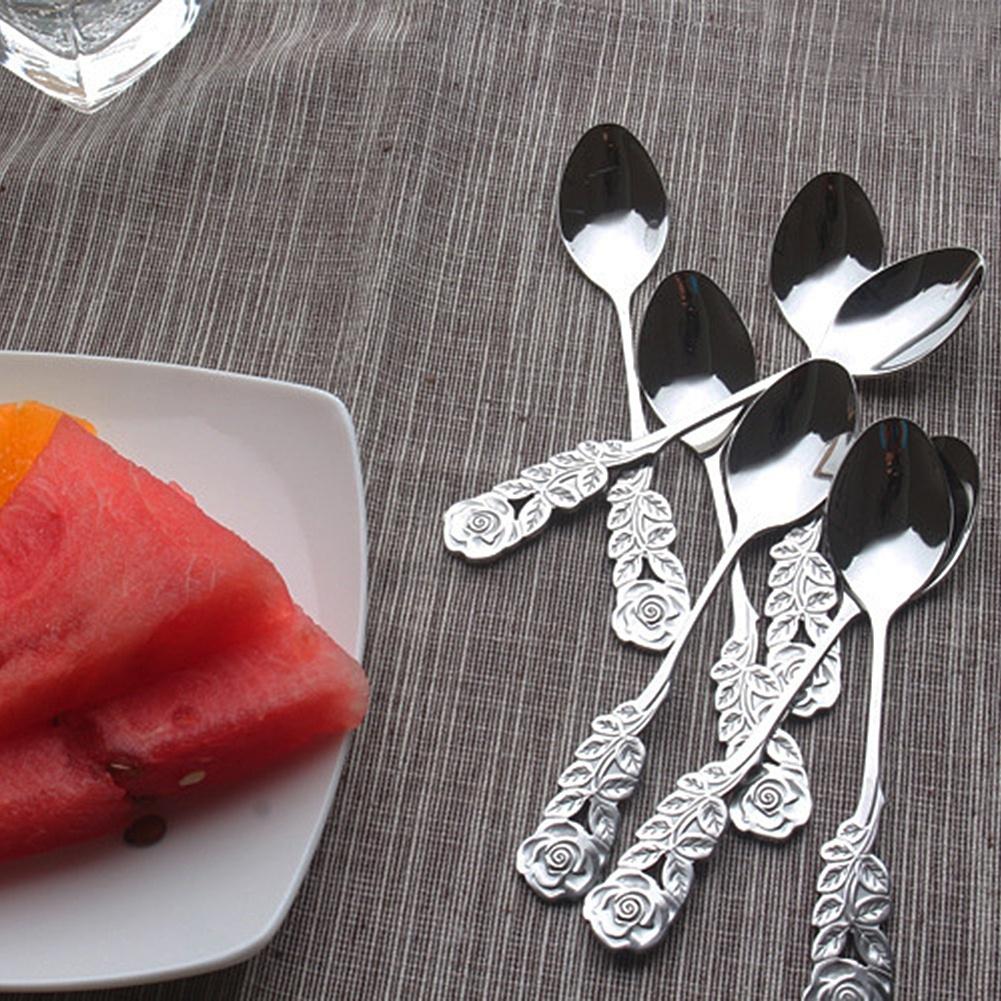 Simpatico cucchiaio in acciaio inossidabile con manico a forma di fiore di rosa, cibo occidentale, dessert, zuppa, caffè, bevanda