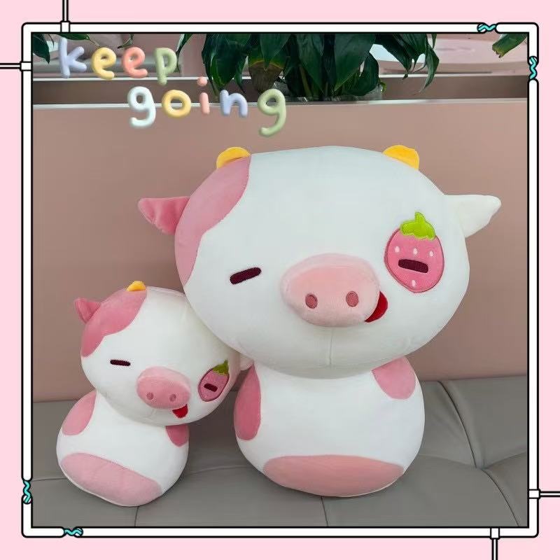 20cm Kawaii Strawberry Cow Plushies Cute Pink Purple Stuffed Animal Chubby Cow Plush Hug Pillow Birthday Gift For Girl Boy