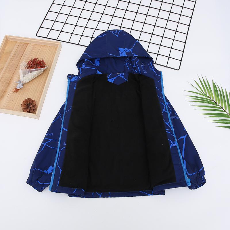 Boys' Fleece-Lined Windbreaker: 2025 Spring/Autumn New Trench Coat, Windproof Jacket for Middle & Big Kids