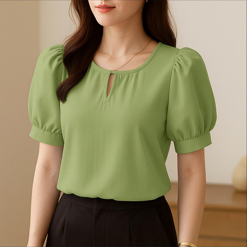 

ZANZEA Женская повседневная блузка с круглым вырезом, однотонная, летняя, с коротким рукавом