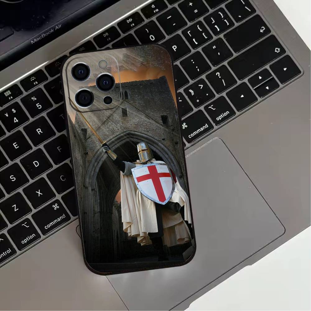 Kreuzritter Templer Ritter Kunst Handyhülle Für iPhone 17,16,15,14,13,12,11 Plus,Pro Max,XS,Weiche Silikon Schwarze Hülle