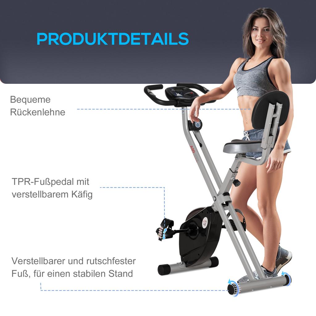 Exercise Bike Bicycle Trainer with 8-Level Adjustable Magnetic Resistance Height-Adjustable Steel Black+Grey
