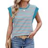 Camiseta holgada de manga corta con cuello redondo y estampado de rayas de primavera y verano para mujer