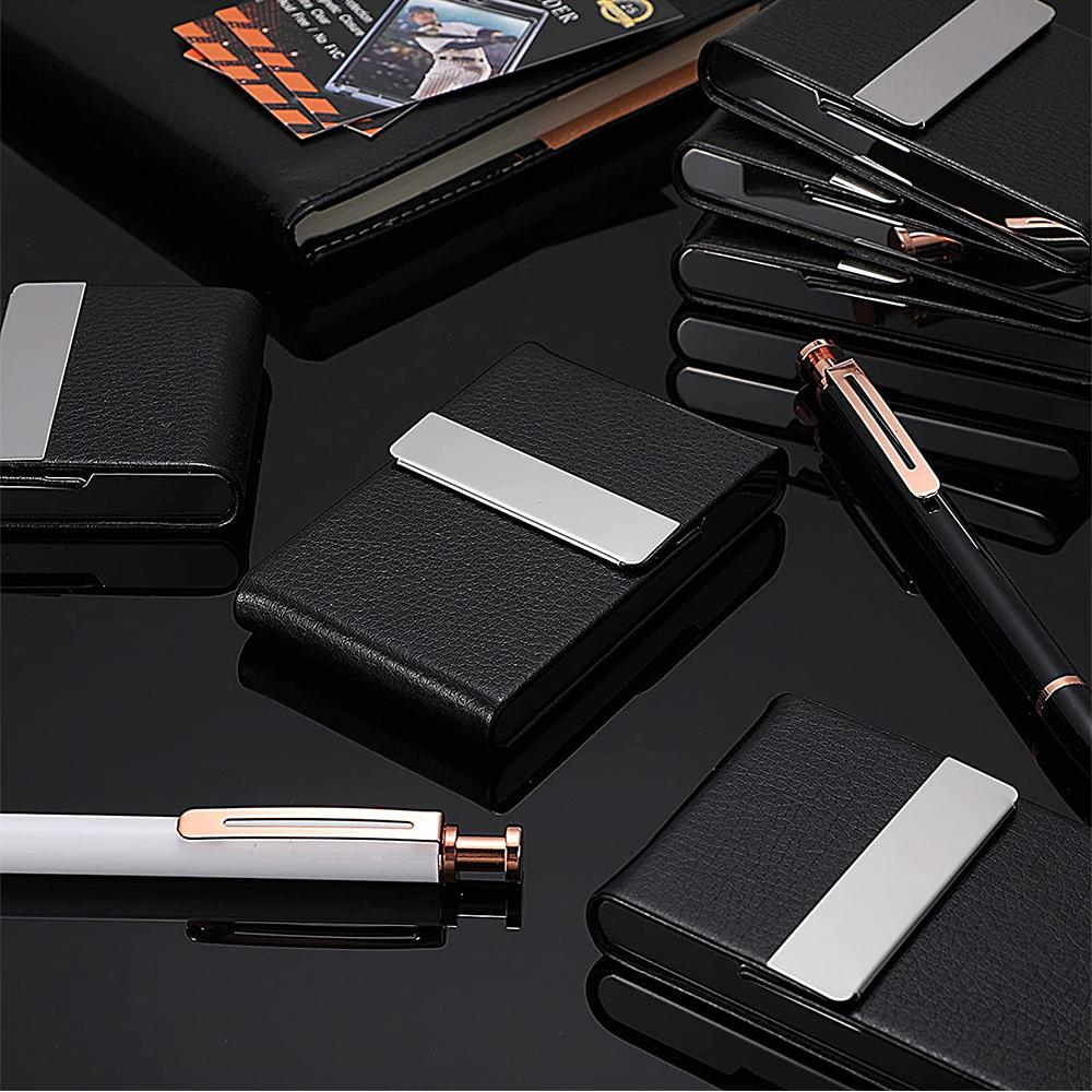 New PU Leather Business Card Case Metal Slim Pocket Card Holder with Magnetic Shut