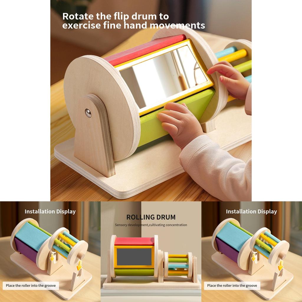 Wooden Childrens Montessori Educational Drum With Color Recognition Sensory Toy For Early Learning