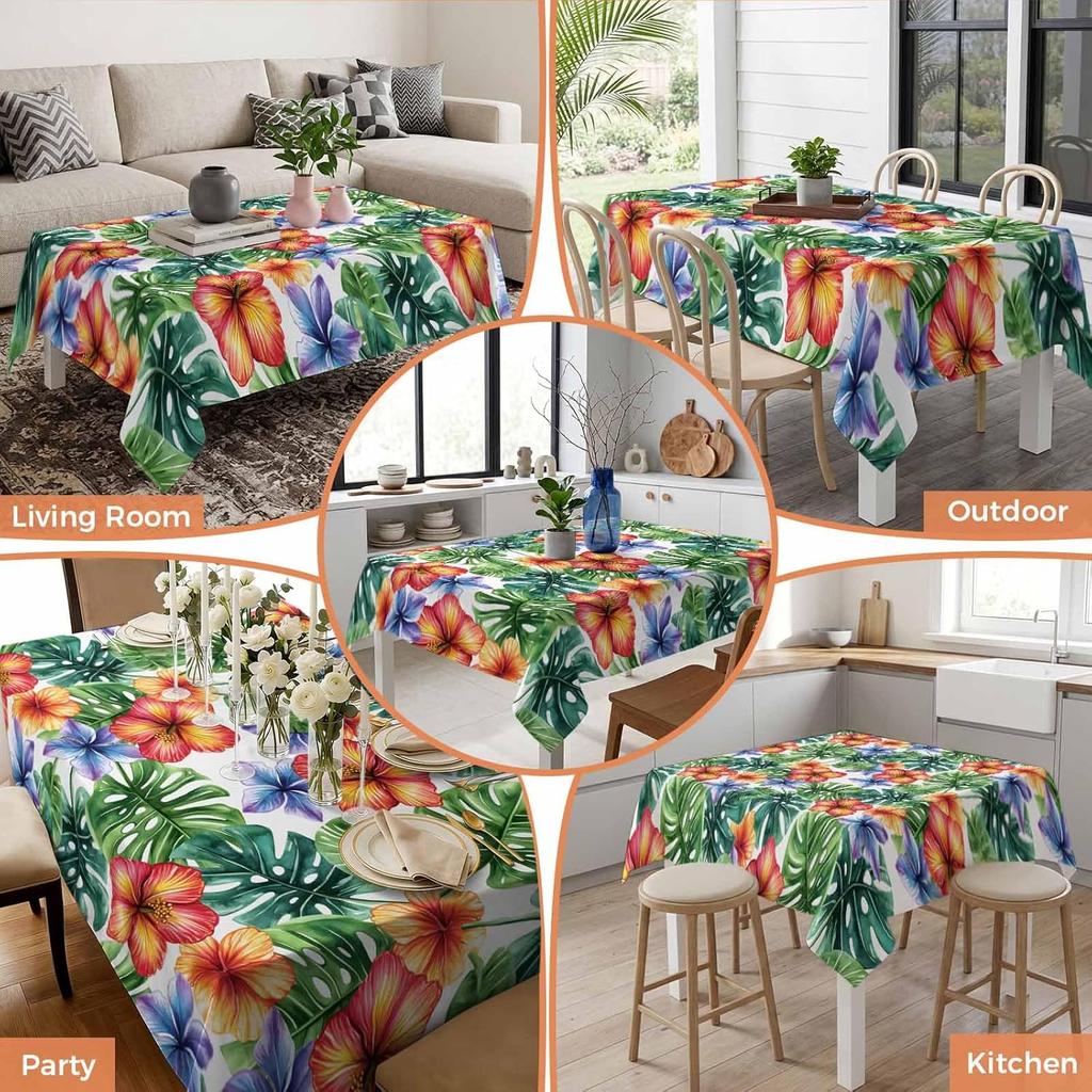Summer Tropical Palm Leaves Flowers Print Tablecloth for Table Decor Watercolor Farmhouse Plants Kitchen Table Cloth Party Decor