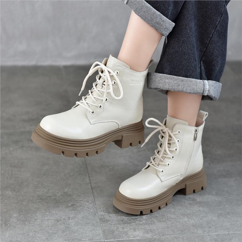 Johnature Genuine Leather Wool Boots Thick And Warm Women's Cotton Shoes Thick Soles Anti Slip Short Boots