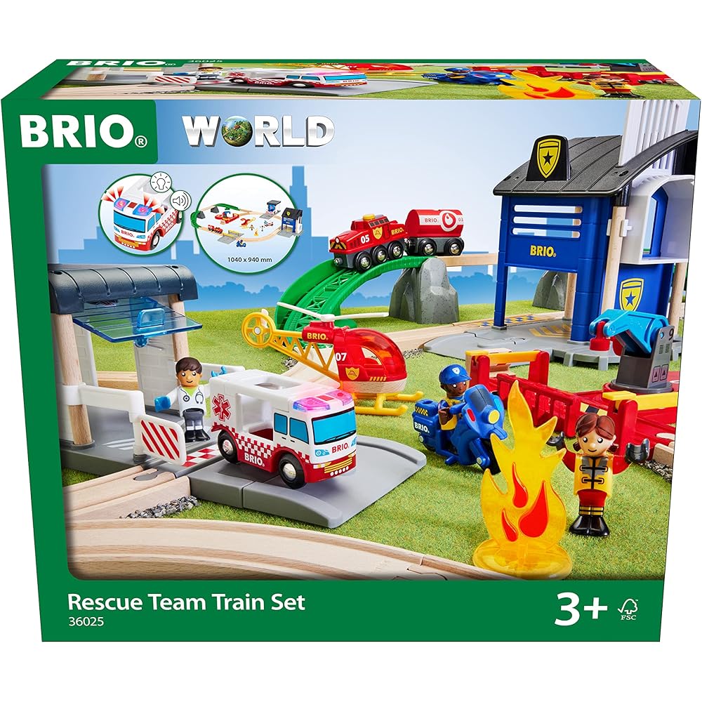 

Brio Rescue Team Set 44 Pieces Wooden Toy for Ages 3+ Train Track Set