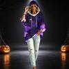 Women's Fashionable Three-Quarter-Sleeve Halloween-Printed Hooded Pullover