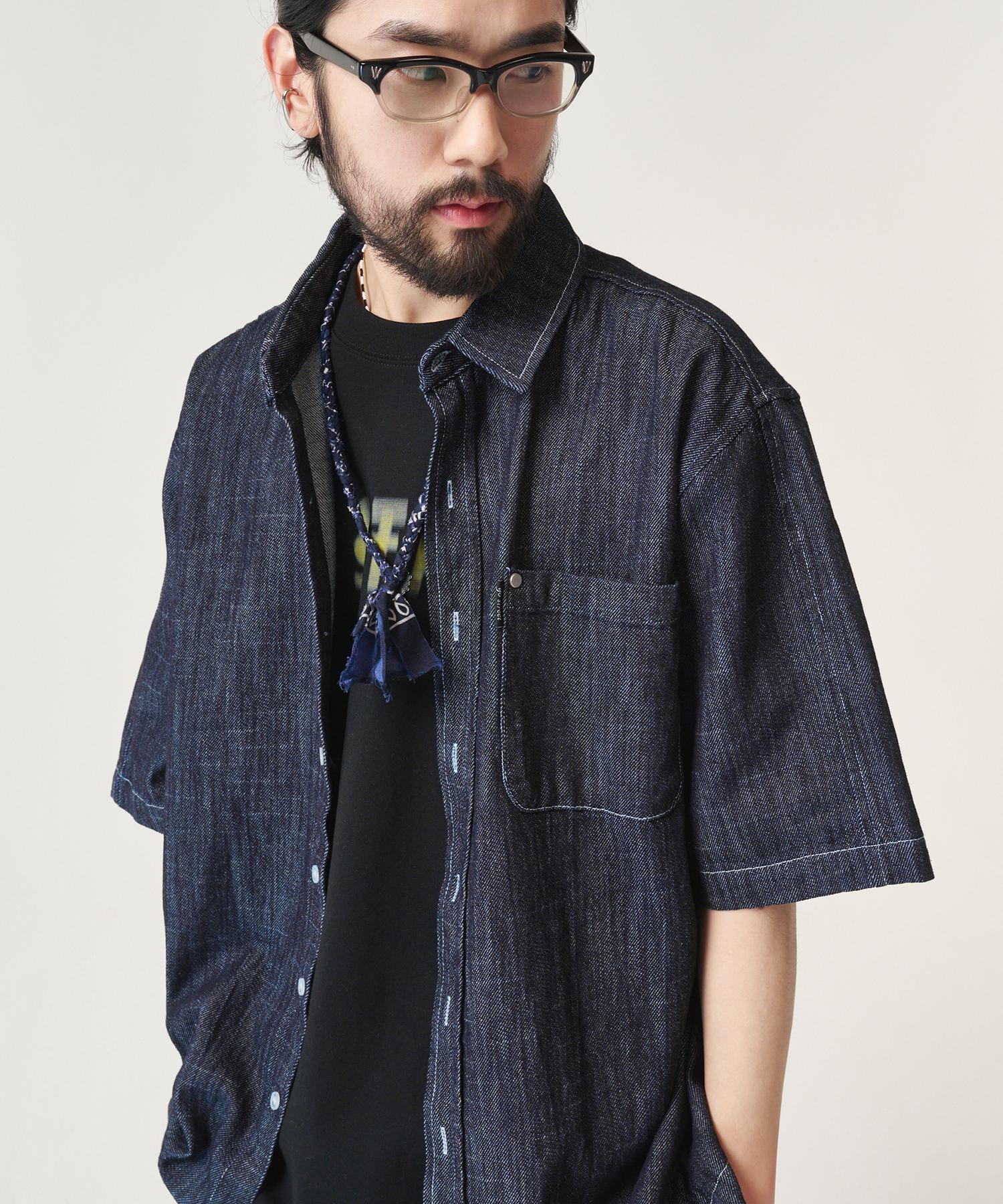 Ghost Street Riveted Denim Short Sleeve Shirt Dark Blue L