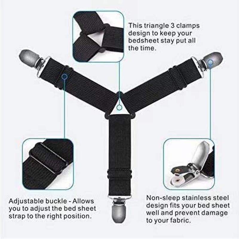 4pcs Triangle Bed Sheet Holder Adjustable Elastic Mattress Cover Corner Holder Clip Bed Gripper Suspender Fasteners Fixing Strap