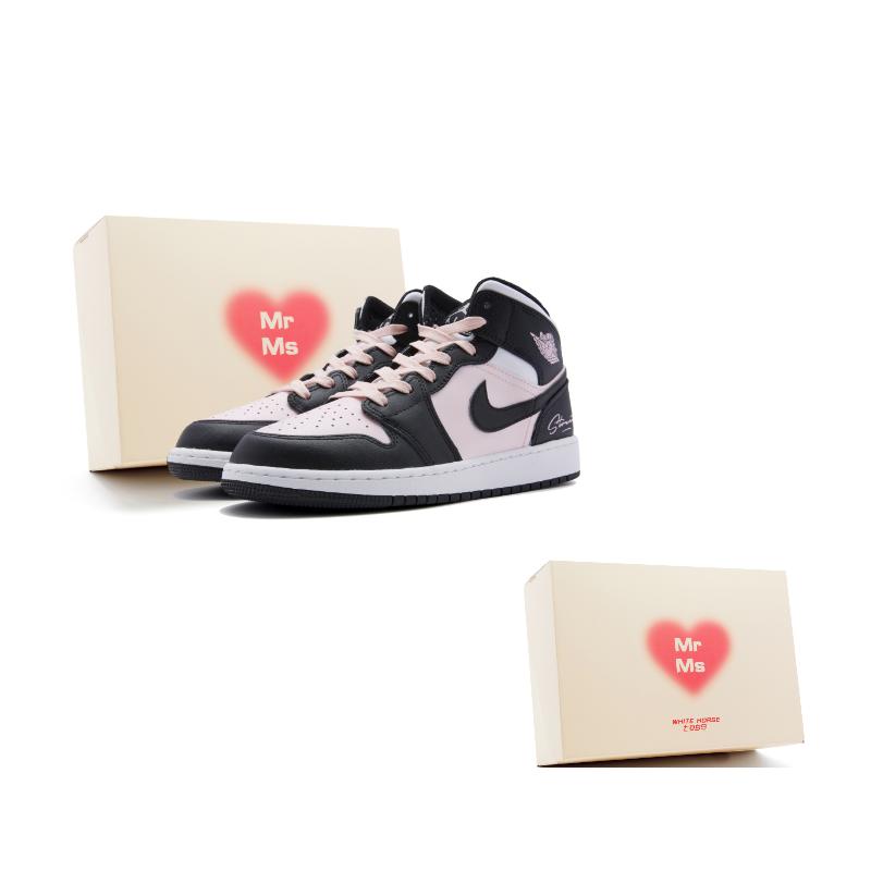 

Jordan Air Jordan 1 Mid Leather Cushioning Slip Resistant High top Vintage Basketball Shoes Women s Black Pink DQ8423-103(Team44-) 38