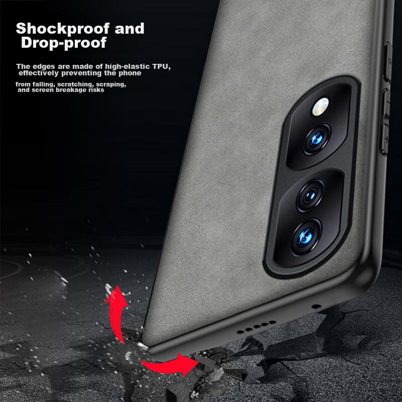 Honor 90 Pro Phone Case, Honor 90 Pro with Full Lens Protection, Silicone Soft Edge, Shockproof, Ultra-Thin, Simple And Leather Texture Case, Gray