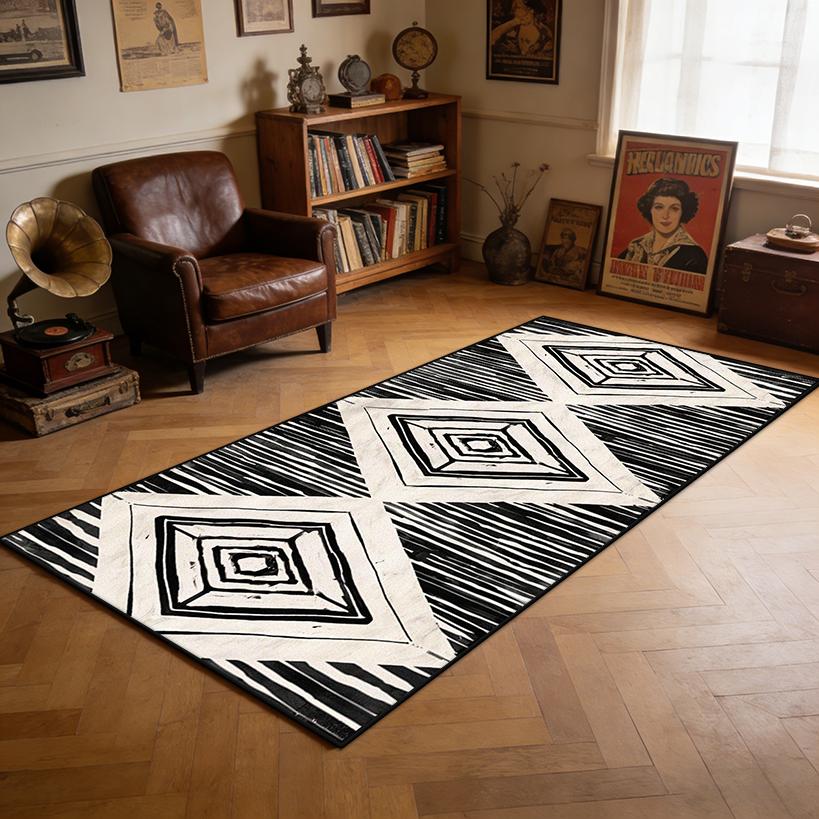 

Retro Geometric Abstract Carpet Ethnic Decoration Living Room Lounge Washable Runner Rug Bedroom Bedside Non-slip Soft Foot Mat 60x160cm