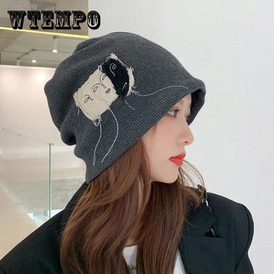 Autumn Winter Women Slouchy Beanie Hip Hop Cap Fashion Abstract Face Design Hats Female Warm Skullies Beanies Elastic