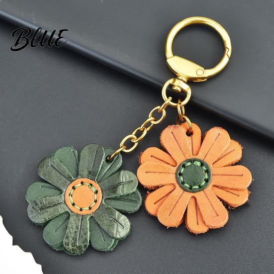 Small Floral Pendant Keychain Double Chrysanthemum Design Retro Style Soft