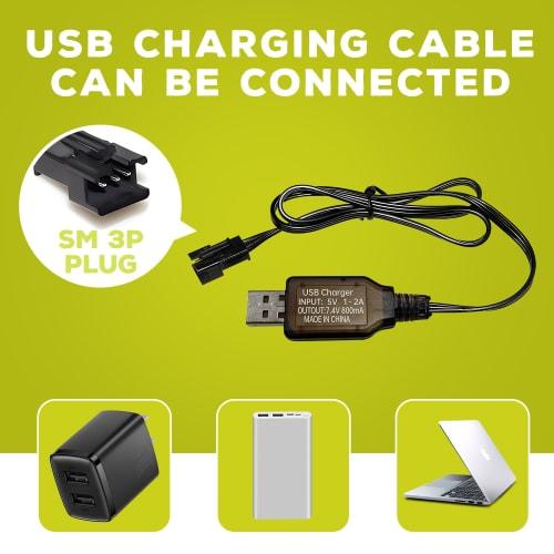 2PCS 1500mAh SM-3P Plug Lithium Battery with USB Charging Cable Compatible with DE43, DE60, RC Remote Control Car Batteries, 1575, and Toy Car Battery