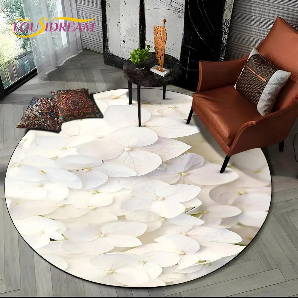 3D Daisy Nordic Flower Sunflower Round Area Rug,Carpet for Living Room Children's Bedroom Sofa Playroom Decor,Non-slip Floor Mat