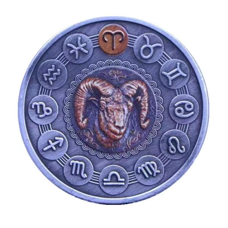 Twelve zodiac dual color commemorative coin, nickel ancient silver coin, sun and moon god, wish, angel, birthday gift, Christmas gift