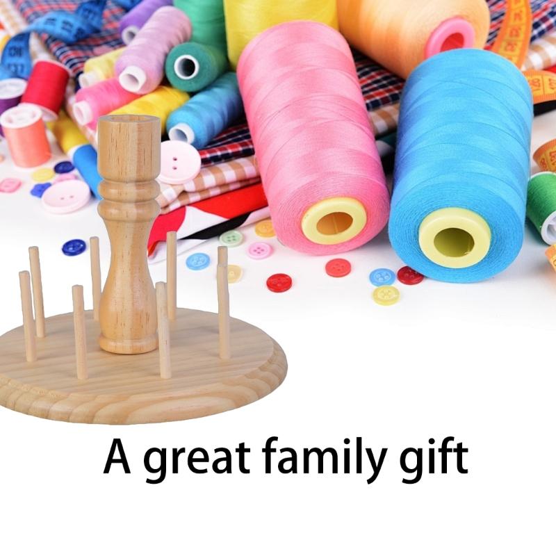 8 Spools Wood Thread Holder with Scissors Holder Thread Spool Rack Embroidery Thread Holder Sewing Thread Organizers