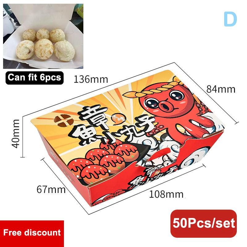 50 Piezas Caja para Takoyaki Caja de Embalaje Premium para Bolas de Pulpo Comida Callejera Japonesa Takoyaki Desechable Papel de Embalaje para Snacks para Llevar