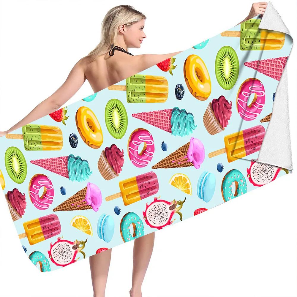 Fruit Print Plants No Sand Free Quick Dry Beach Towel Surf Poncho Bath Summer Swimming Fitness Yoga Mat Travel Camping Women