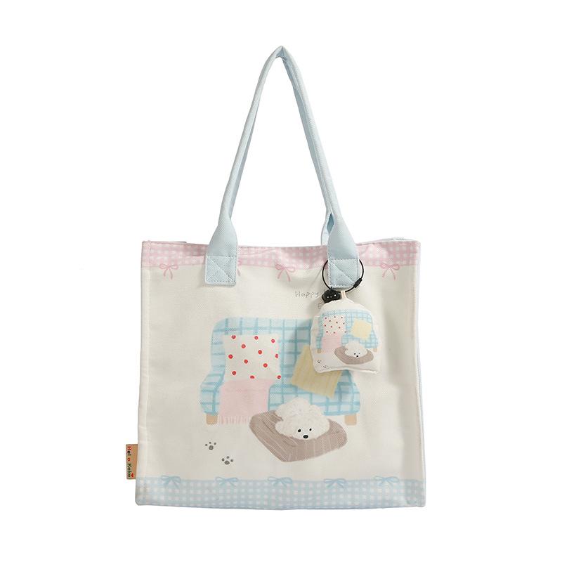 Niche Design Cute Cartoon Canvas Tote Bag, Large Capacity Shoulder Bag for Women, Autumn/Winter Korean Lazy Style