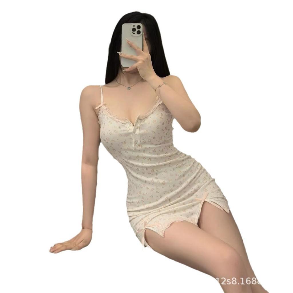 Sexy Floral Lingerie Dress With Ice Silk Material For Home And Sleep Comfort