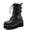 Fashion Sexy Buckle Women's winter high boots Leather Block Heel Gothic Black Punk Style Platform Shoes Female Footwear Women's shoes