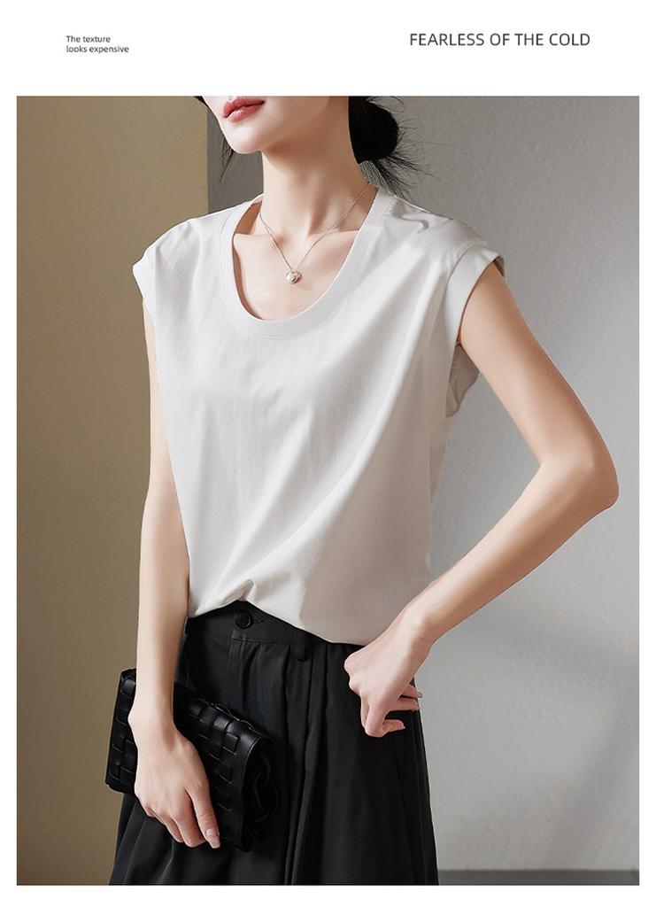 U-neck Casual T-shirt for Women In 2026 Summer Fashion, Loose and Versatile, Slimming Solid Color Top