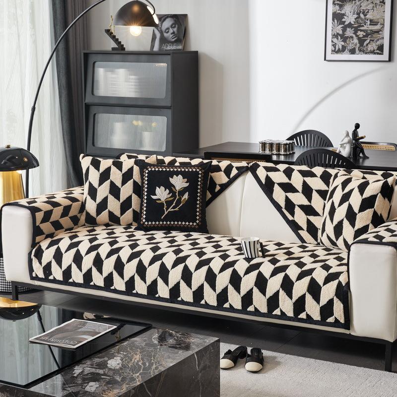 

Fish Bone Striped Medium And Ancient Style Shu Cotton Velvet Sofa Seat Cushion Universal Princess Sofa Backrest Cover Cloth Cover Non-Slip 70*70cm