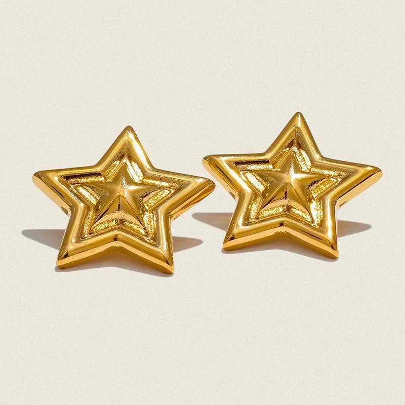 Stainless Steel Delicate Star Shaped Stud Earrings for Women Geometric Metal Smooth Earrings High Quality Waterproof Jewelry