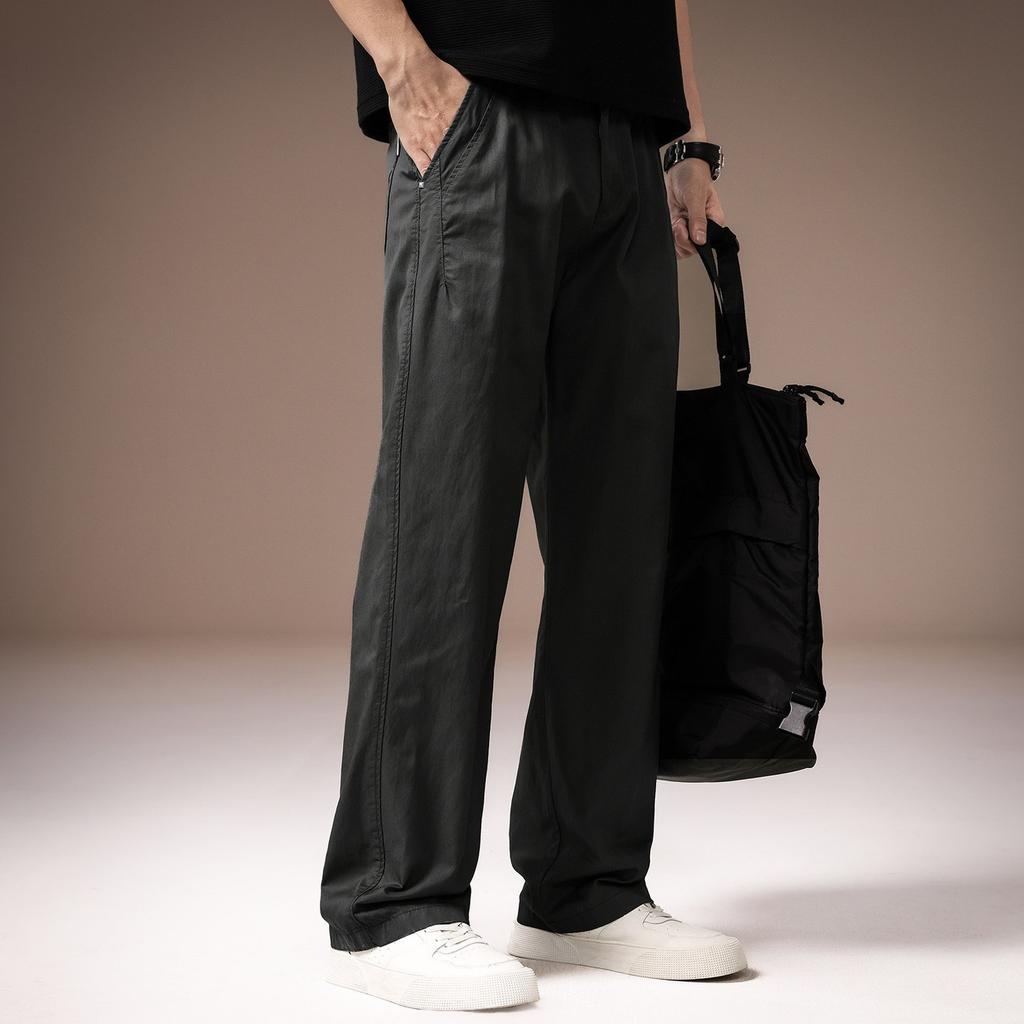 High-end American retro men's casual pants spring new solid color simple loose straight wide-leg trousers men