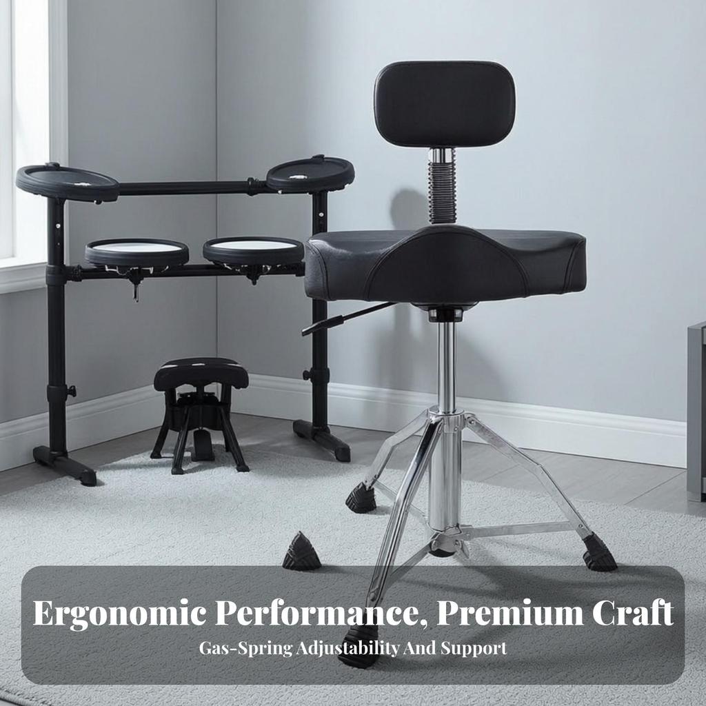 Drum Throne with Backrest Ergonomic Stool Stable for Drummers