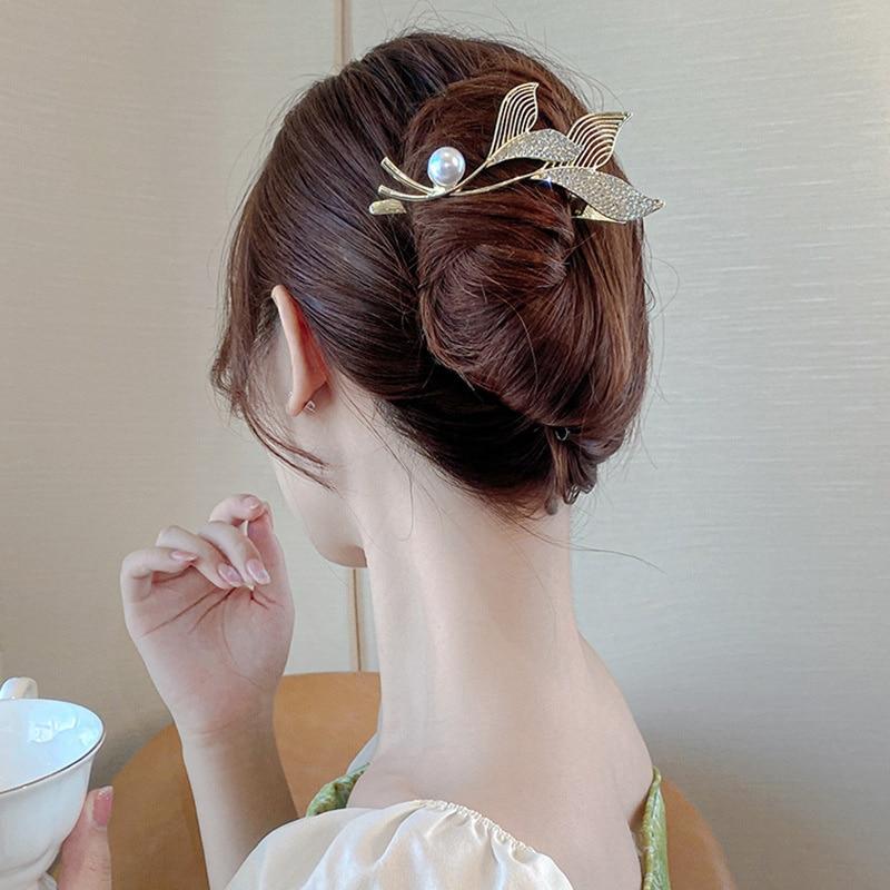 2023 אישיות חדשה סיכת ראש זנב דג וינטג 'פנינת ריינסטון קליפים לשיער עתיקות נשים תכשיטי אביזרי שיער Hanfu