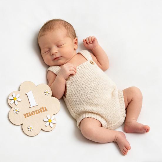 Baby Monats Meilenstein Karte Schild Holzblumenbrett mit 10 austauschbaren Zahlen für Neugeborenen Wachstums-Tracker Foto Requisite Babyparty Kinderzimmer Dekor