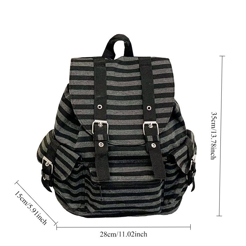

2026 New Korean Style Striped Backpack for Women Casual Canvas School Bag University Student Daily Commute Bag чёрный