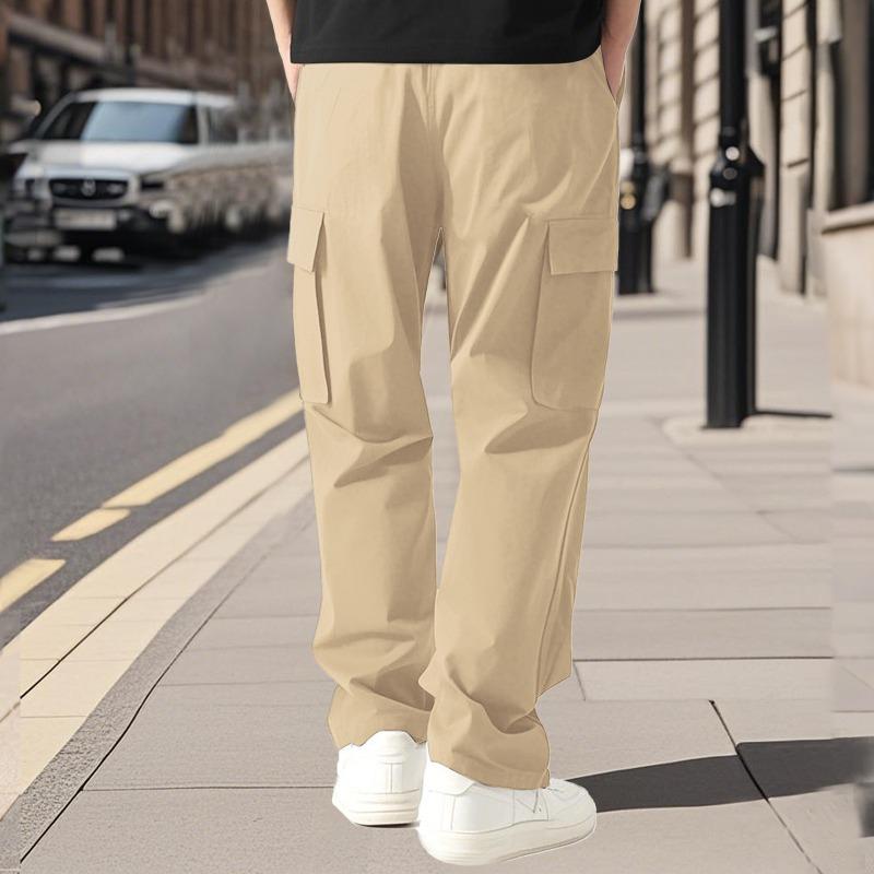 Straight Men's Casual Trousers, Loose and Thin Summer Fashion Sports Quick-drying Tethered Overalls