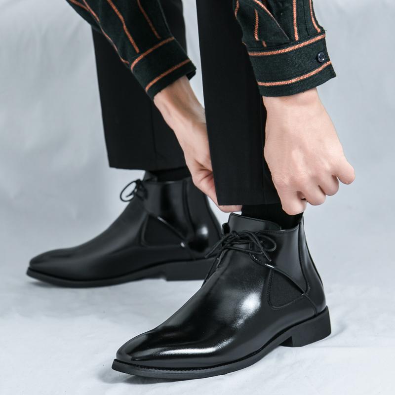 New fashion boots high-top boots leather ankle boots pointed fashionable Chelsea boots casual leather boots size 47