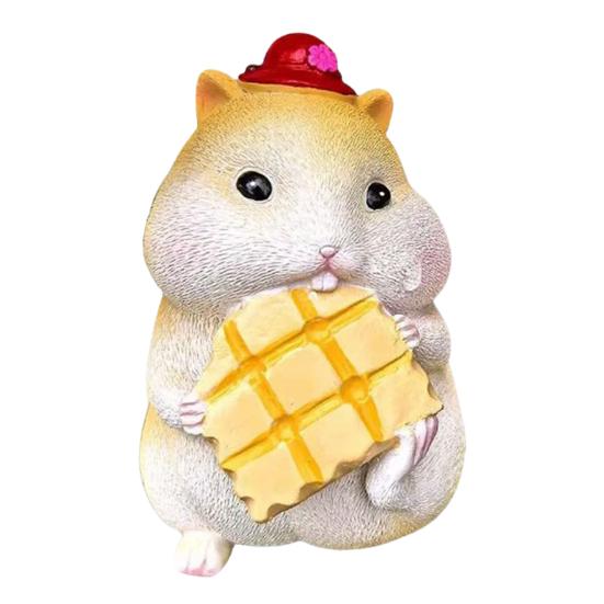 2 Pcs Hamster Figurine Resin Hamster Eating Cheese Statue Cartoon Animal