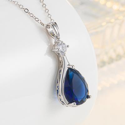 Gümüş Kolye 925 Kadınlar Için Kökenli Mavi Safir Gümüş 925 Takı Taş Kolye Collares Mujer Safir Kolye