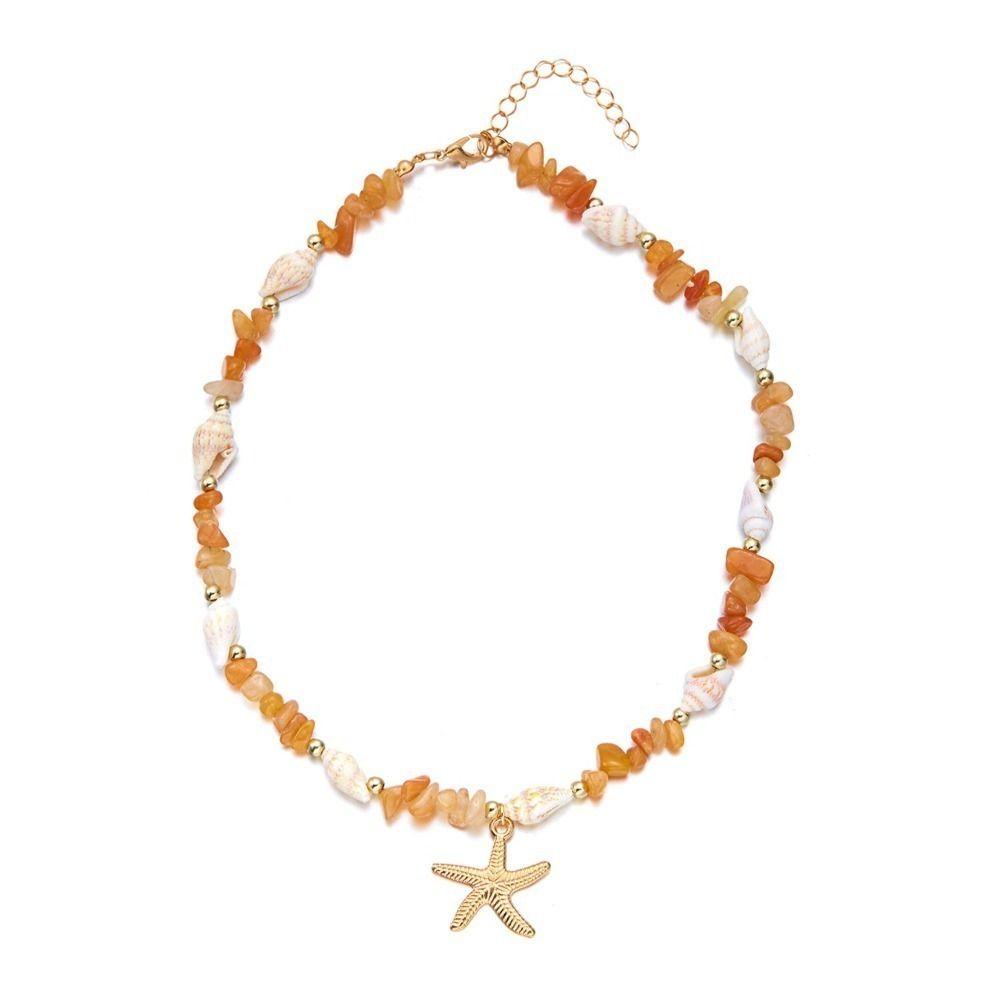 Bohemian Style Starfish Pendant Necklace Colorful Shell Necklace  Holiday Party