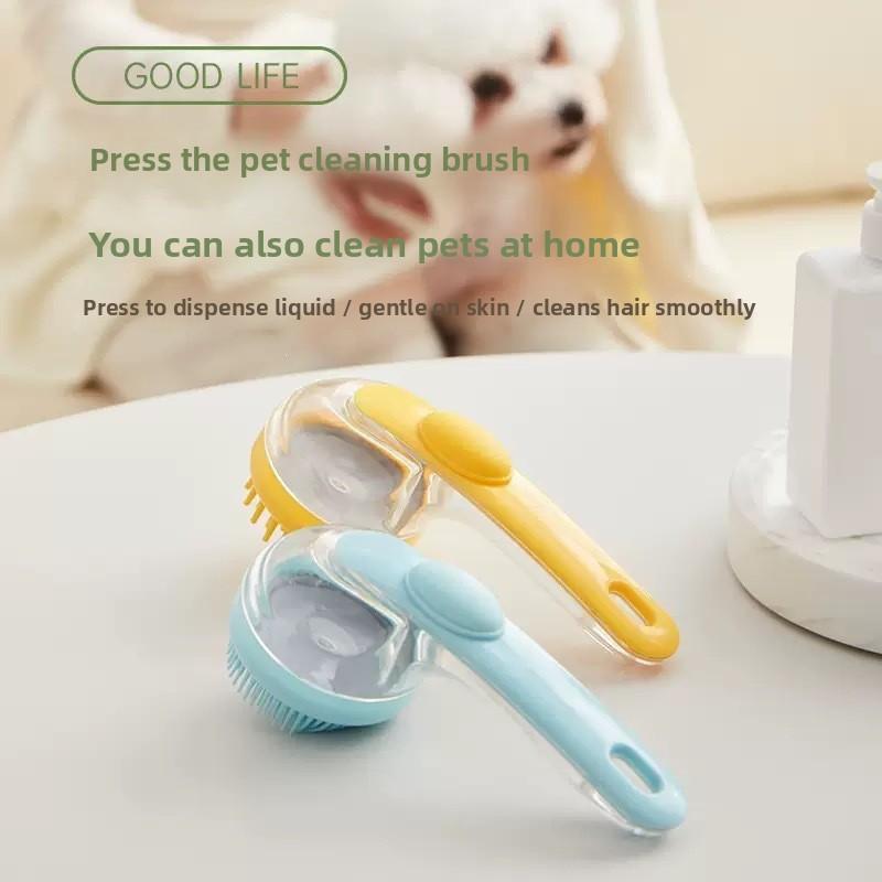 Pet Bath Brush Long Handle Silicone Grooming Tool For Dogs And Cats