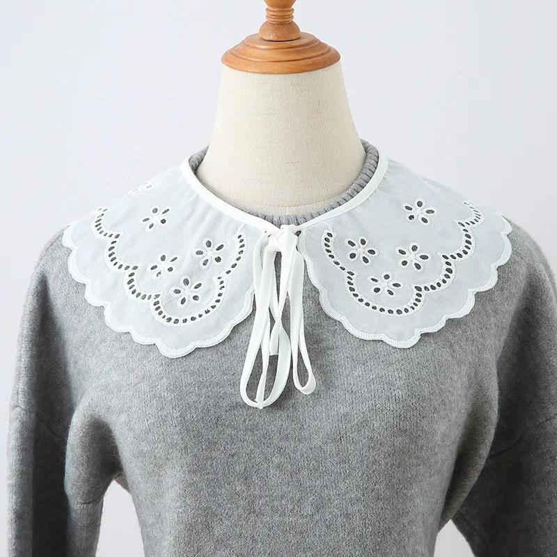 Korean Style Women Lace False Collar Detachable Collar Neckline Hollow Out Scarf Fale Collar Half Shirt Blouse Top Mini Cape