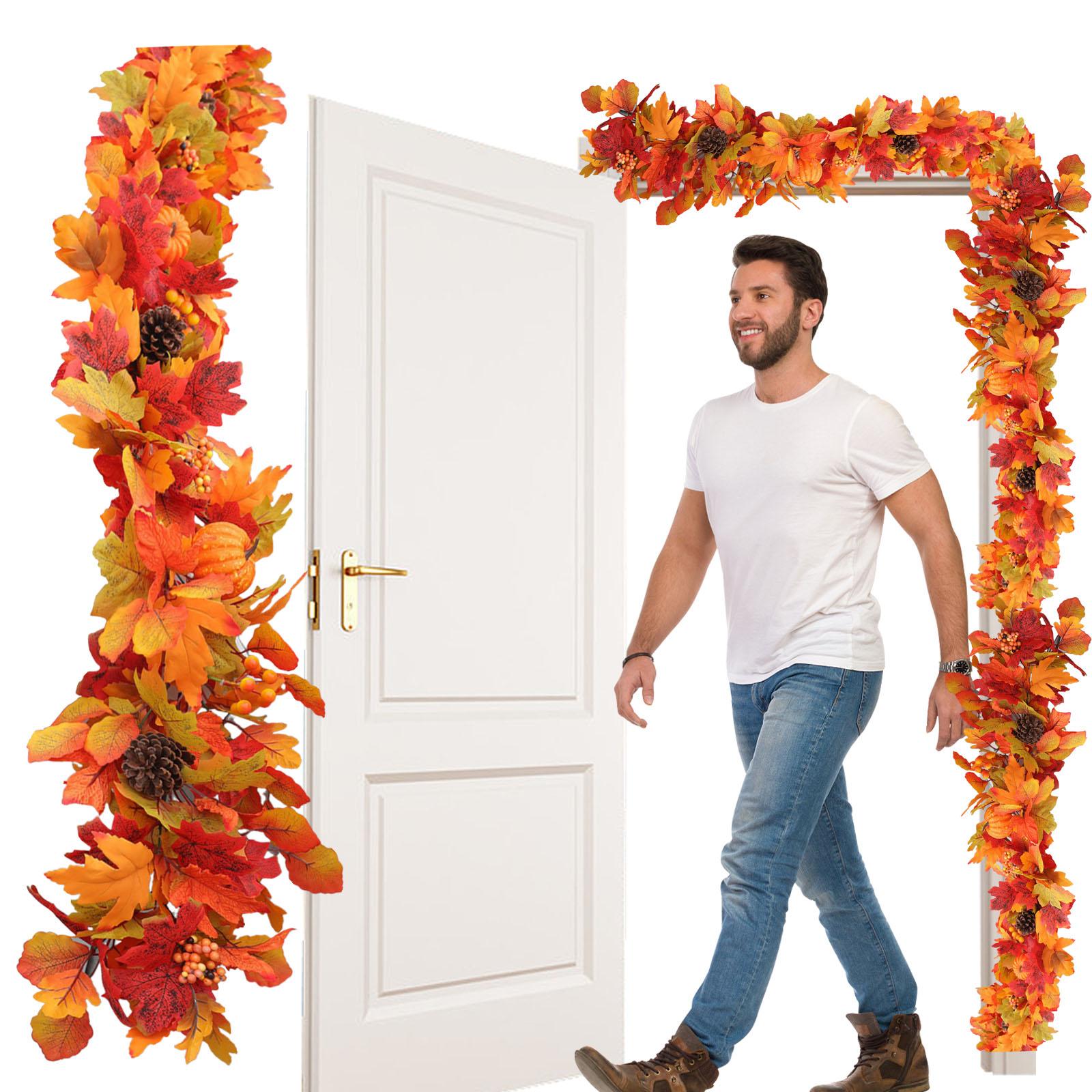 

Fall Leaves Garland Multi-Purpose Maple Leaves Pumpkins Wreath Simulation Autumn Leaf Garland for Thanksgiving Fireplace Mantle China Mainland