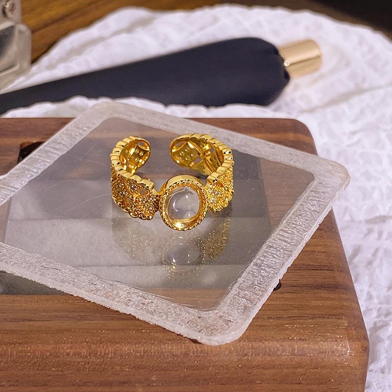 Medieval Personality Retro Fortune Imitation Opal Exquisite Opening Ring Fashion Niche Light Luxury High-End Ring Woman