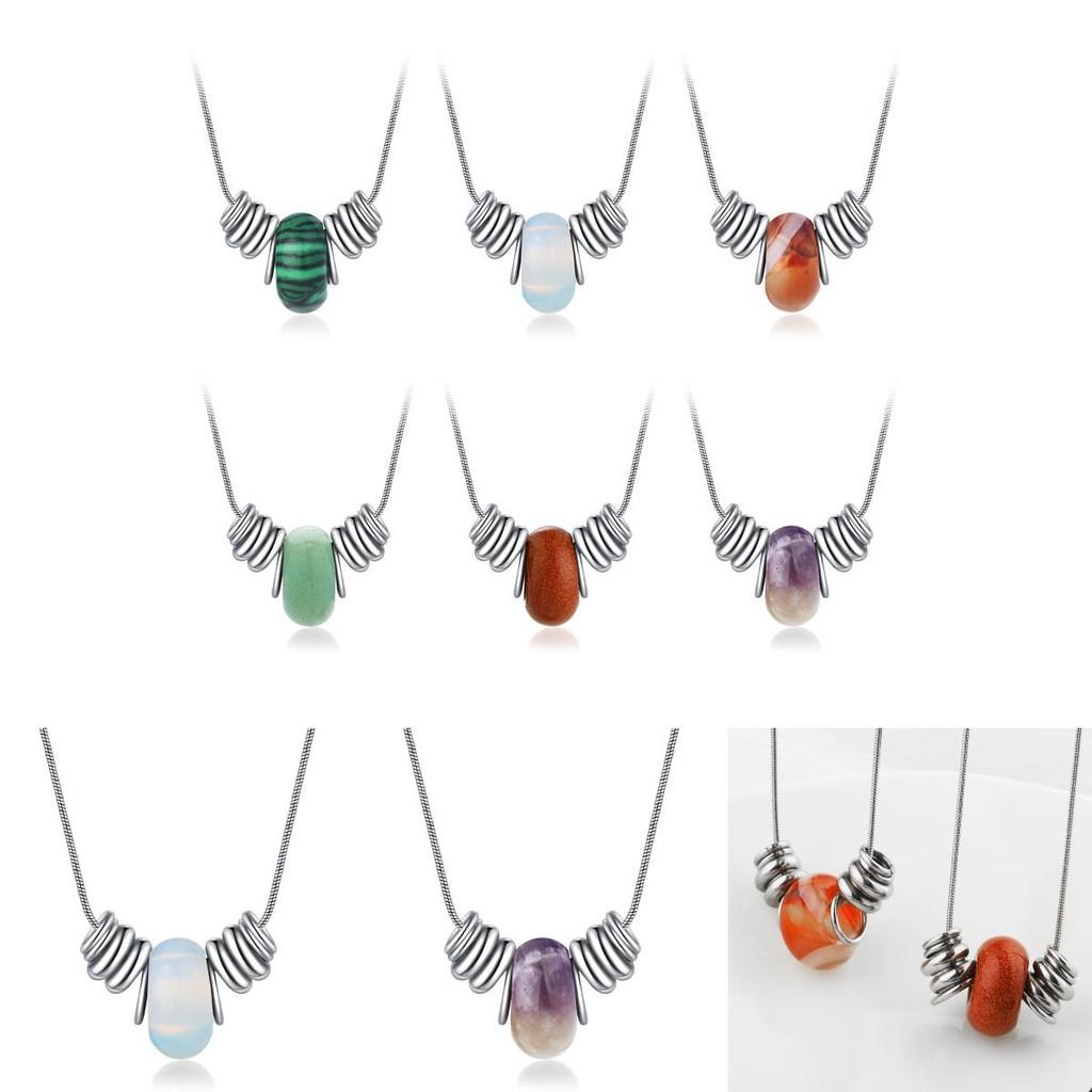 Stylish Korean Natural Crystal Stone Necklace For Women With Delicate Titanium Steel Detail