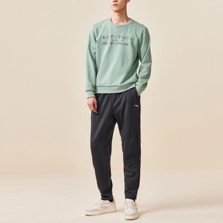 Anta Training Series Solid Color Print Logo Pullover Casual Sport Fleece Sweatshirt Men Tops Green 152247702-2