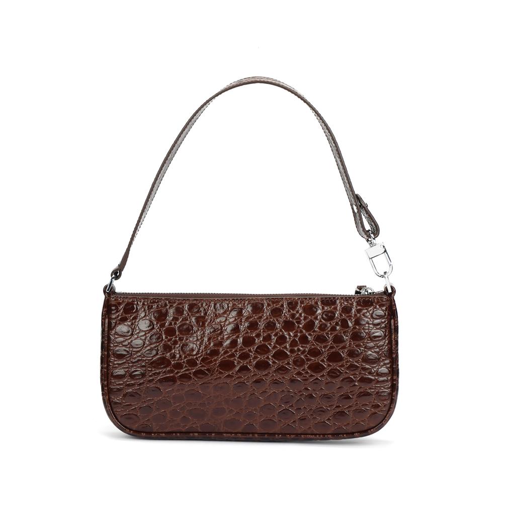By Far Crocodile Pattern Embossed Zipper Closure Leather Mahjong Bag Handheld Shoulder Bag Women bags Brown 22PFRCLSSEQCCEMED