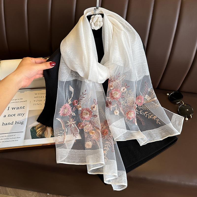 New silk wool scarf Shawls Wraps Women Floral Embroidery Foulard Headkerchief Pashmina Poncho Scarves Headband Hijab Bandana